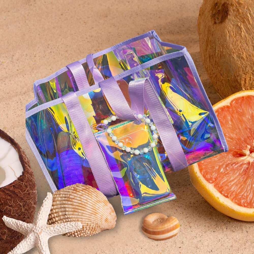 Brand New Purple Waterproof Beach Tote with Zipper Pouch and Key leash